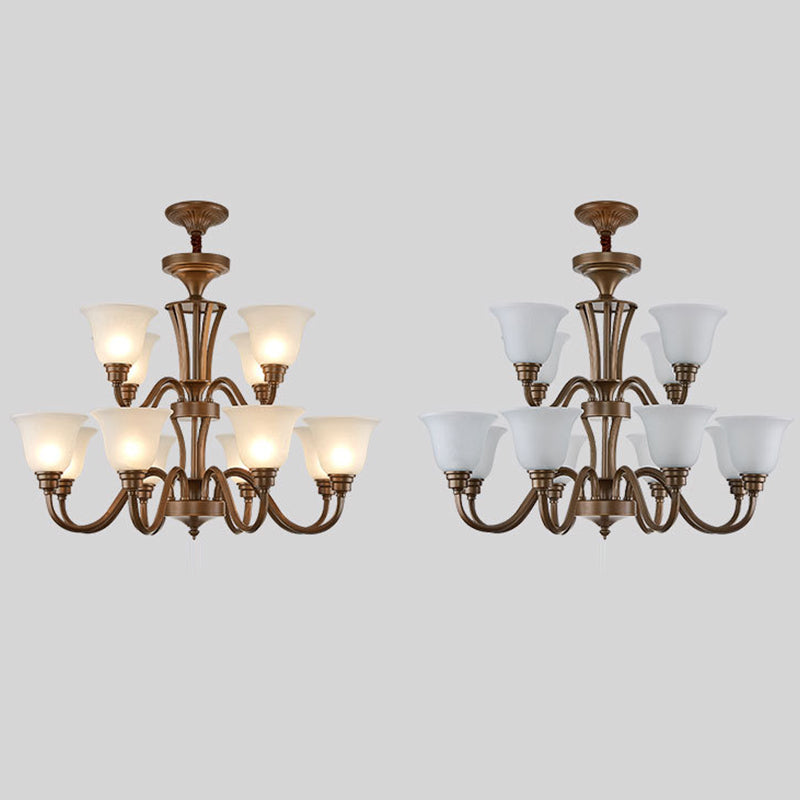 Glass American Chandelier Bell Shape Multi Light Hanging Light for Restaurant