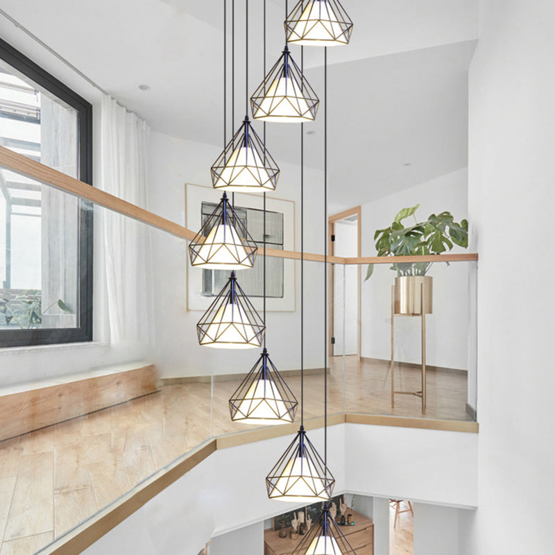 Luminaires suspendus noirs à tête multiples lampe à suspension en métal moderne pour le salon