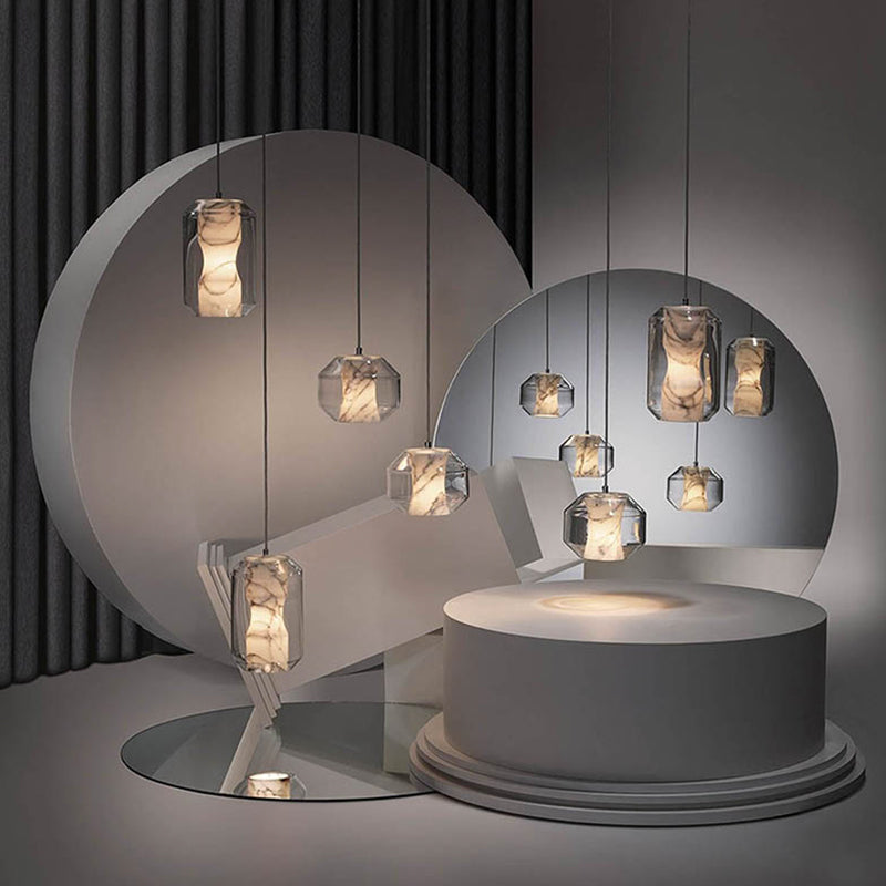 Pendentif de style moderne pierre lumineuse 1 lumière suspendue Lumière en blanc pour le chevet