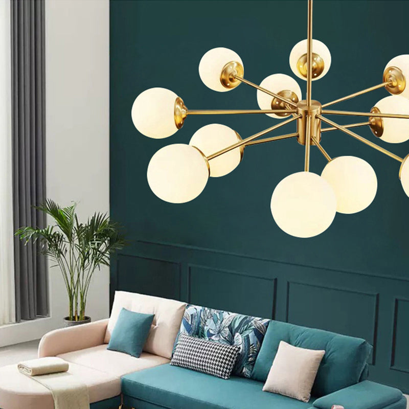 Brass Nordic Chandelier Globe Multi Light Hanging Light with Glass for Restaurant