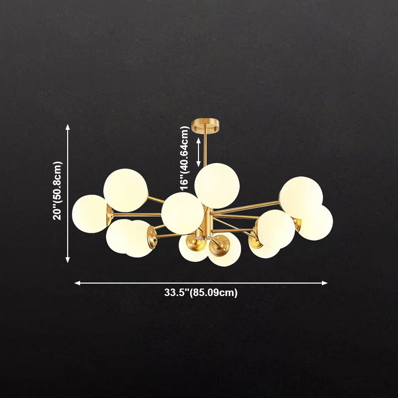 Brass Nordic Chandelier Globe Multi Light Hanging Light with Glass for Restaurant