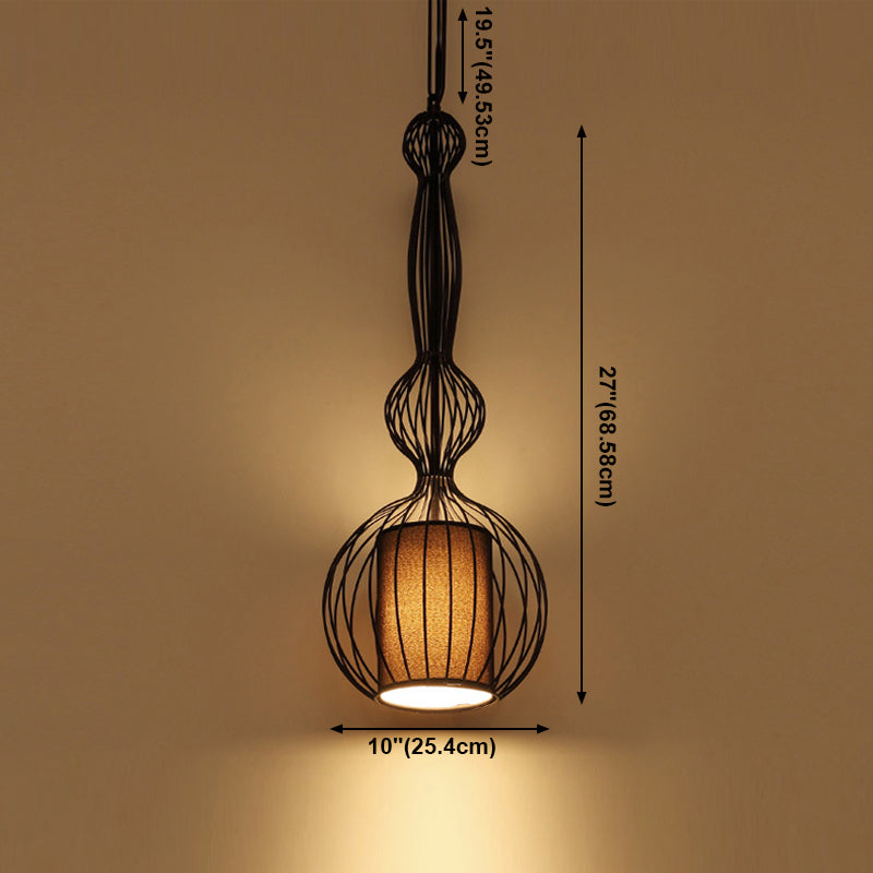 Pendante per lantenna in tessuto in gabbia retrò sala da pranzo a 1 luce appesa alla luce in nero