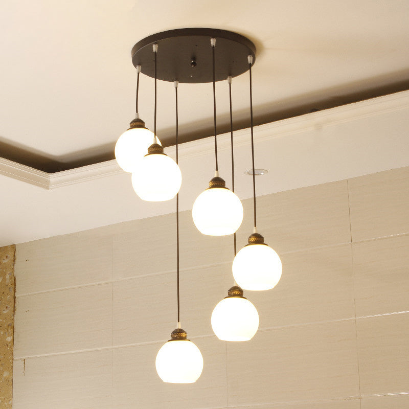 Blanc Glass Shade Pendant Light Nordic Style multiple Hanging Light pour duplex