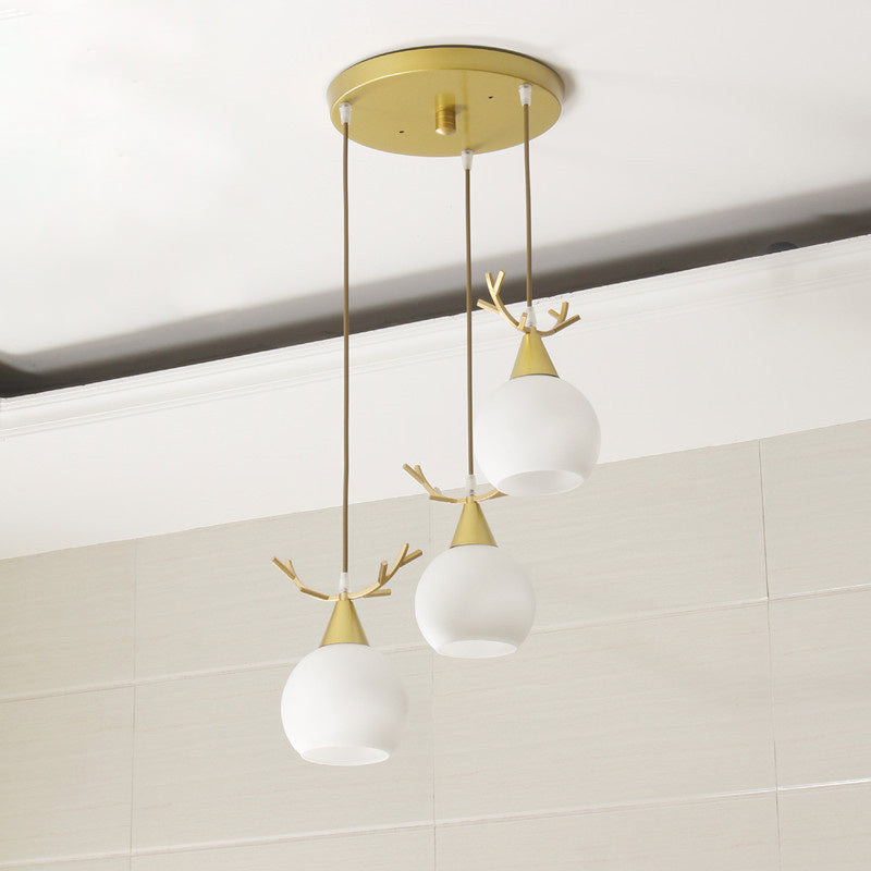 Blanc Glass Shade Pendant Light Nordic Style multiple Hanging Light pour duplex