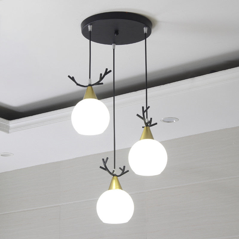 Blanc Glass Shade Pendant Light Nordic Style multiple Hanging Light pour duplex