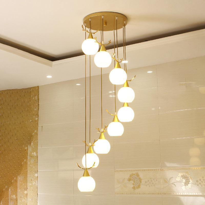 Blanc Glass Shade Pendant Light Nordic Style multiple Hanging Light pour duplex