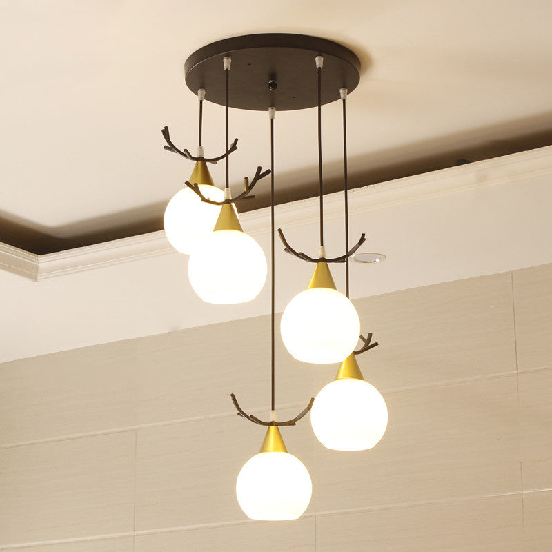 Blanc Glass Shade Pendant Light Nordic Style multiple Hanging Light pour duplex