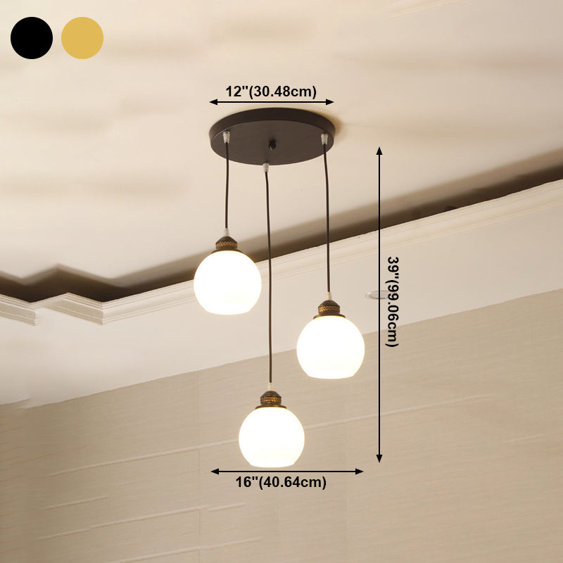 Blanc Glass Shade Pendant Light Nordic Style multiple Hanging Light pour duplex