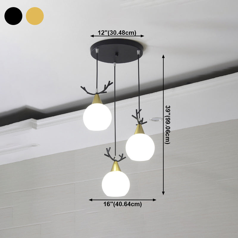 Blanc Glass Shade Pendant Light Nordic Style multiple Hanging Light pour duplex