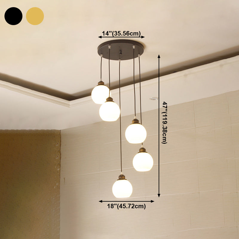 Blanc Glass Shade Pendant Light Nordic Style multiple Hanging Light pour duplex