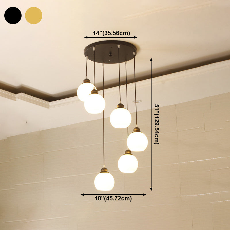 Blanc Glass Shade Pendant Light Nordic Style multiple Hanging Light pour duplex