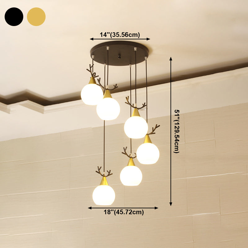 Blanc Glass Shade Pendant Light Nordic Style multiple Hanging Light pour duplex