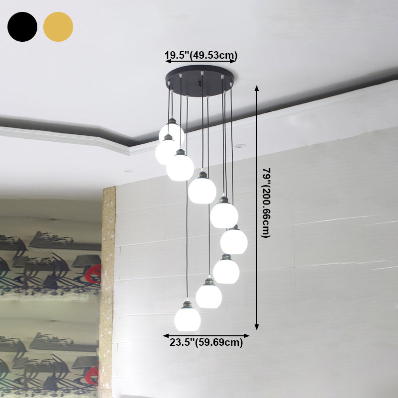 Blanc Glass Shade Pendant Light Nordic Style multiple Hanging Light pour duplex