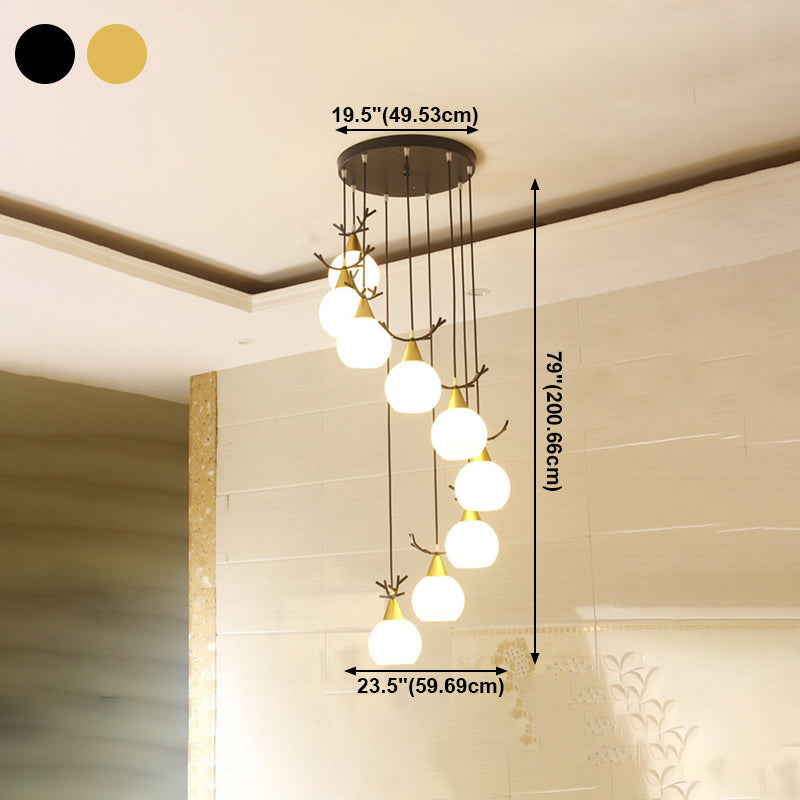 Blanc Glass Shade Pendant Light Nordic Style multiple Hanging Light pour duplex
