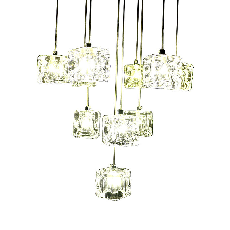 Cube Shape Crystal Pendant Light Contemporain multiple suspendu pour les escaliers