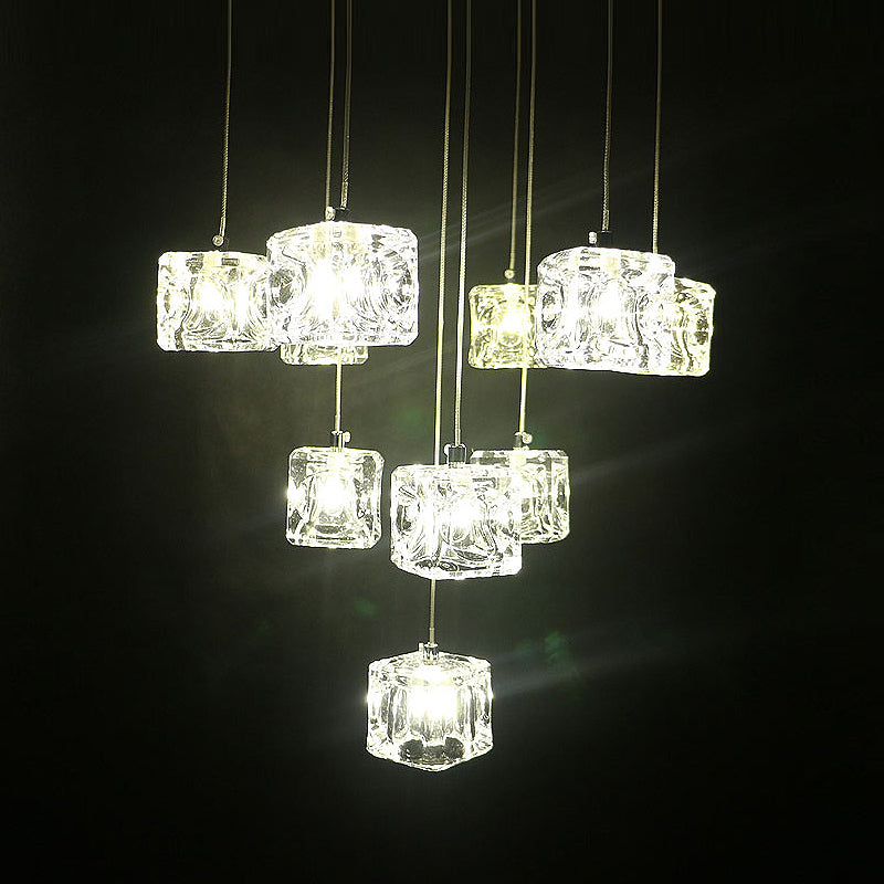 Cube Shape Crystal Pendant Light Contemporain multiple suspendu pour les escaliers
