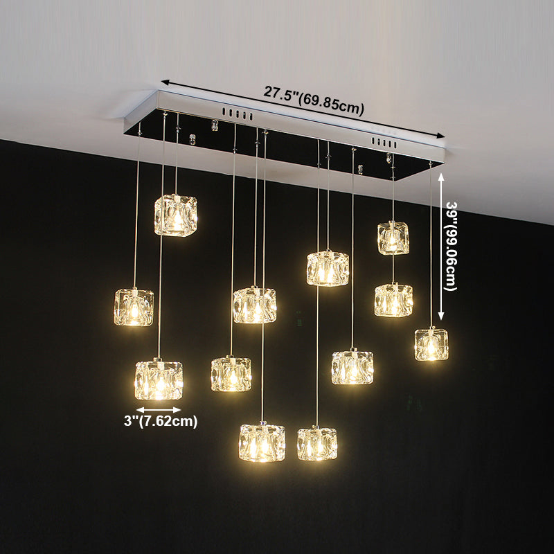 Cube Shape Crystal Pendant Light Contemporain multiple suspendu pour les escaliers