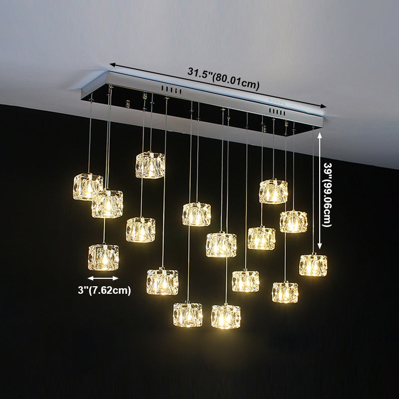 Cube Shape Crystal Pendant Light Contemporain multiple suspendu pour les escaliers