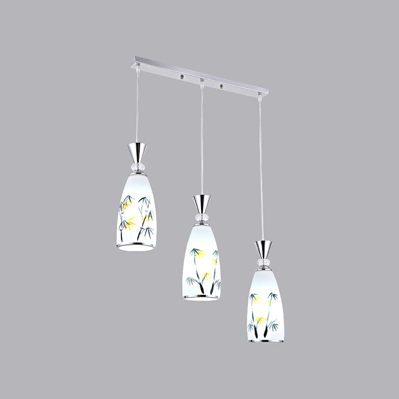 Modern Style Pendant Light Print Glass Shade Suspension Light for Dining Room