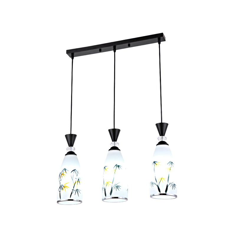 Modern Style Pendant Light Print Glass Shade Suspension Light for Dining Room
