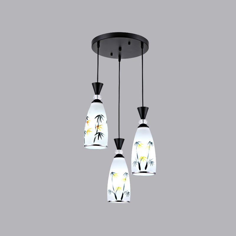 Modern Style Pendant Light Print Glass Shade Suspension Light for Dining Room