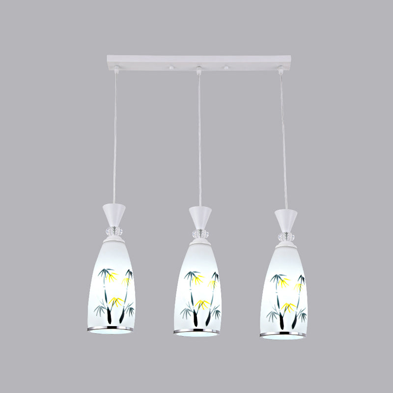 Modern Style Pendant Light Print Glass Shade Suspension Light for Dining Room