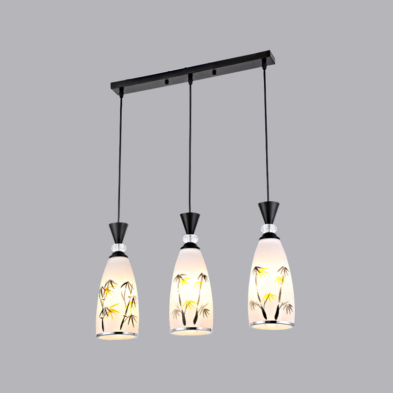 Modern Style Pendant Light Print Glass Shade Suspension Light for Dining Room