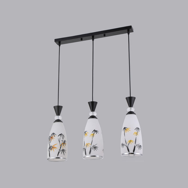 Modern Style Pendant Light Print Glass Shade Suspension Light for Dining Room