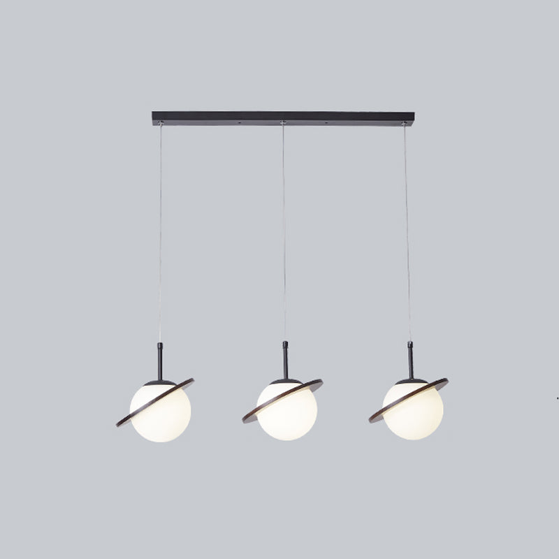 Houten hangende verlichtingsarmaturen Globe Noordse suspensielamp met witte glazen schaduw