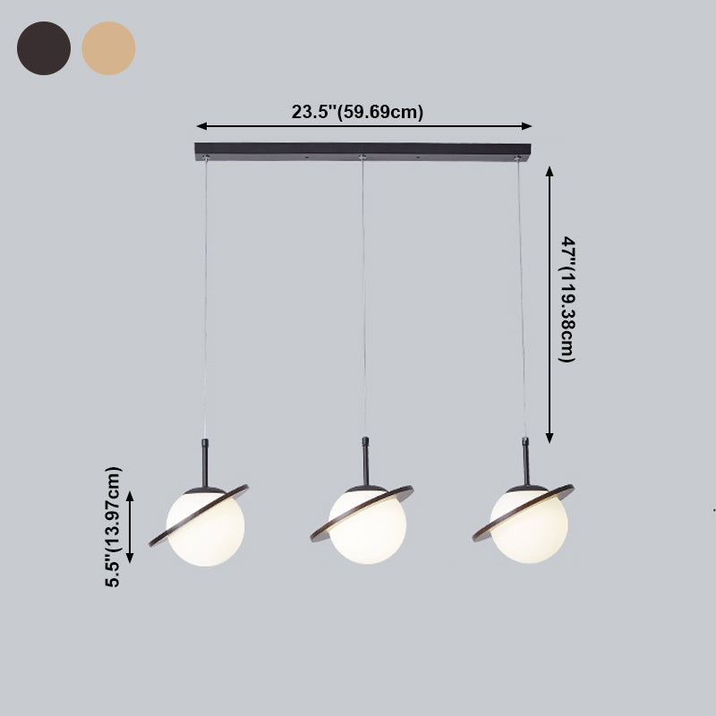 Houten hangende verlichtingsarmaturen Globe Noordse suspensielamp met witte glazen schaduw