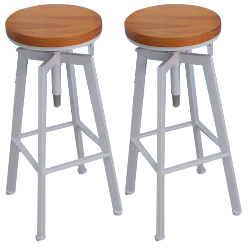 Industrial Leather Wood Counter Bar Stool Armless Adjustable Height Stool