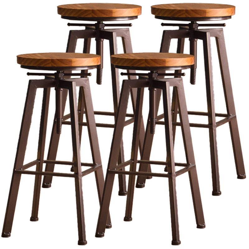Industrial Leather Wood Counter Bar Stool Armless Adjustable Height Stool