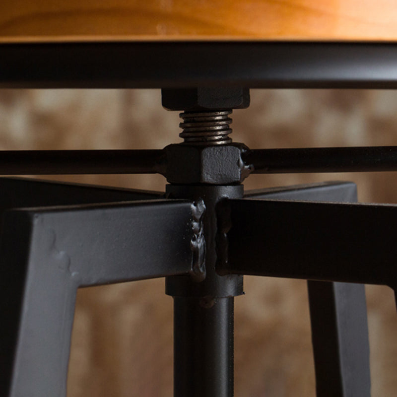 Industrial Leather Wood Counter Bar Stool Armless Adjustable Height Stool