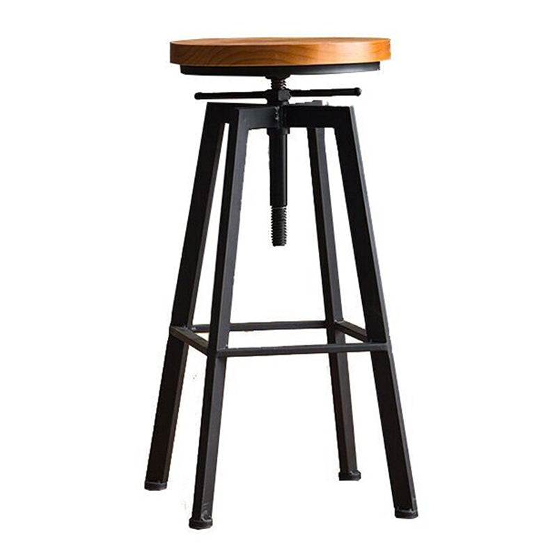 Industrial Leather Wood Counter Bar Stool Armless Adjustable Height Stool