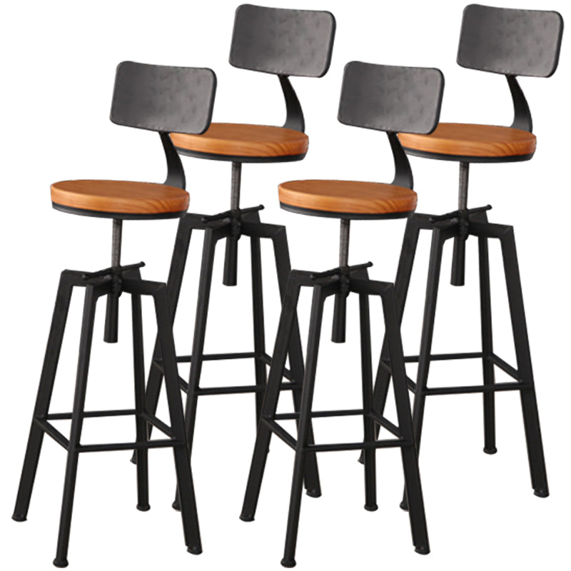 Industrial Leather Wood Counter Bar Stool Armless Adjustable Height Stool