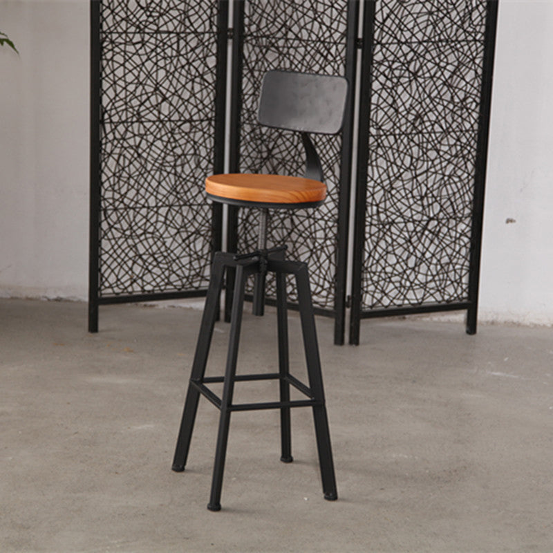 Industrial Leather Wood Counter Bar Stool Armless Adjustable Height Stool