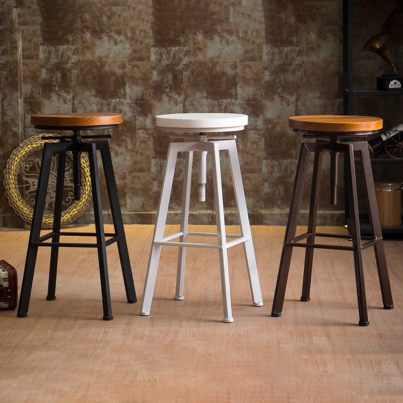 Industrial Leather Wood Counter Bar Stool Armless Adjustable Height Stool