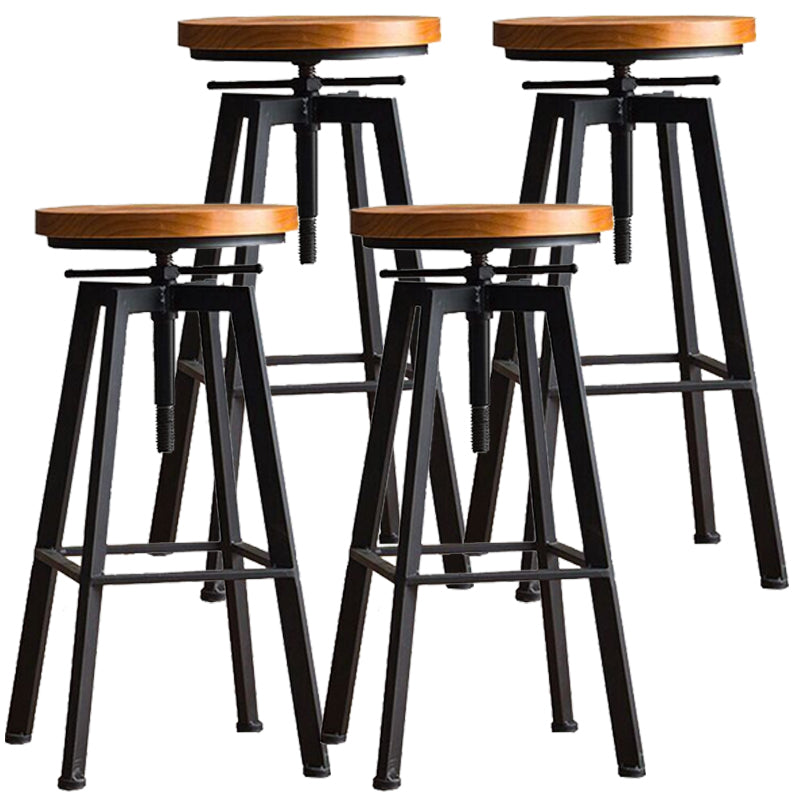 Industrial Leather Wood Counter Bar Stool Armless Adjustable Height Stool