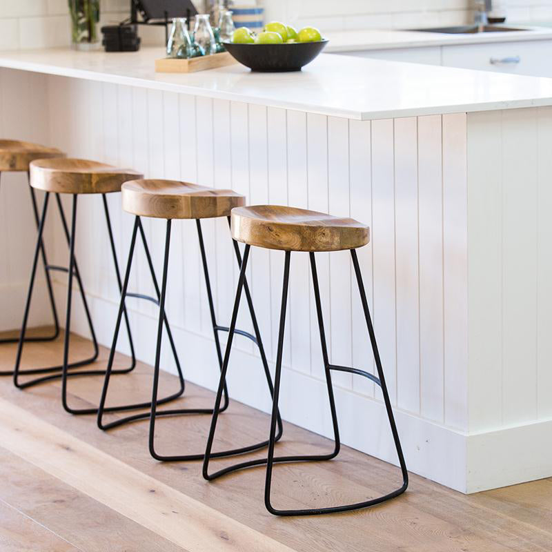 Tabouret de bar industriel sans dossier et sans accoudoirs, tabouret de comptoir en bois