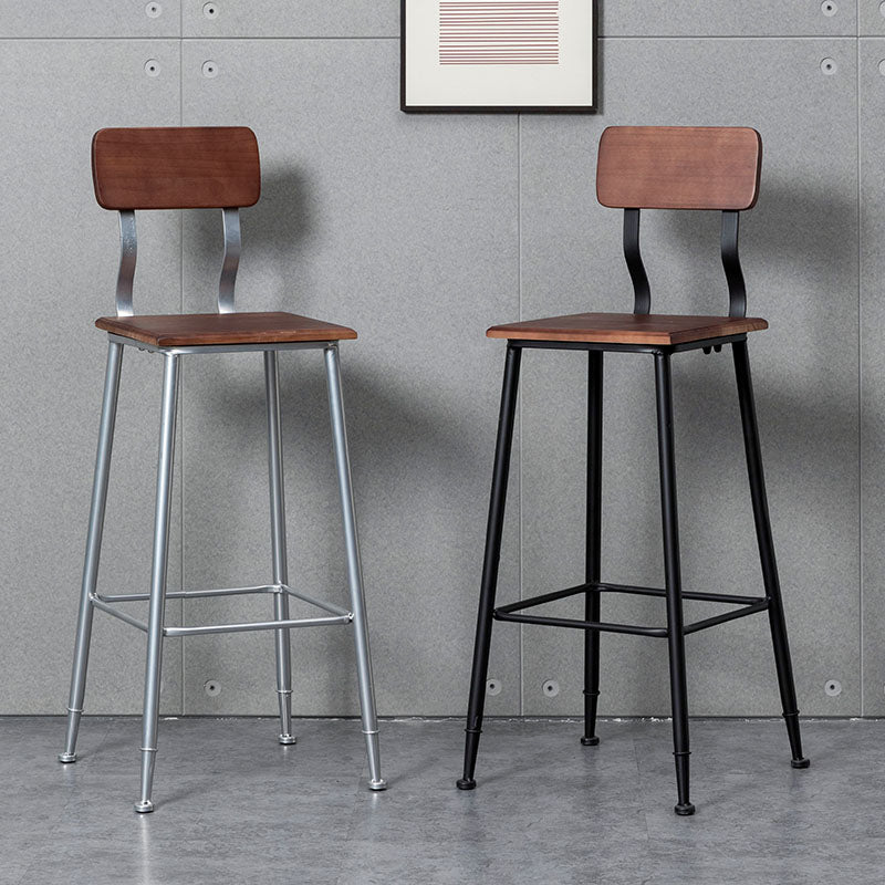 Industrial Style Ironwork Barstool Solid Wood Seat Bar High Chair with Backrest