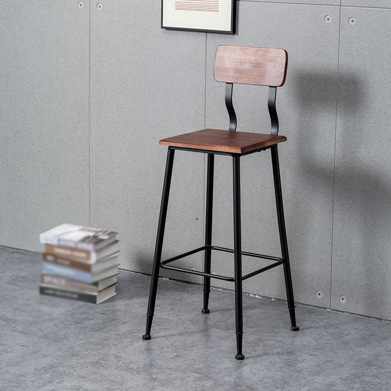 Industrial Style Ironwork Barstool Solid Wood Seat Bar High Chair with Backrest