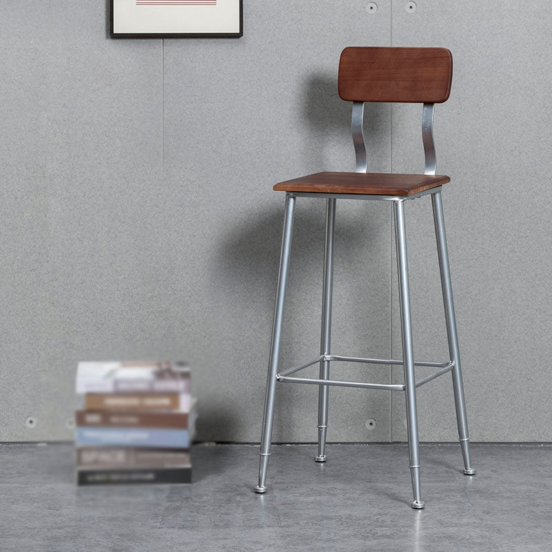 Industrial Style Ironwork Barstool Solid Wood Seat Bar High Chair with Backrest
