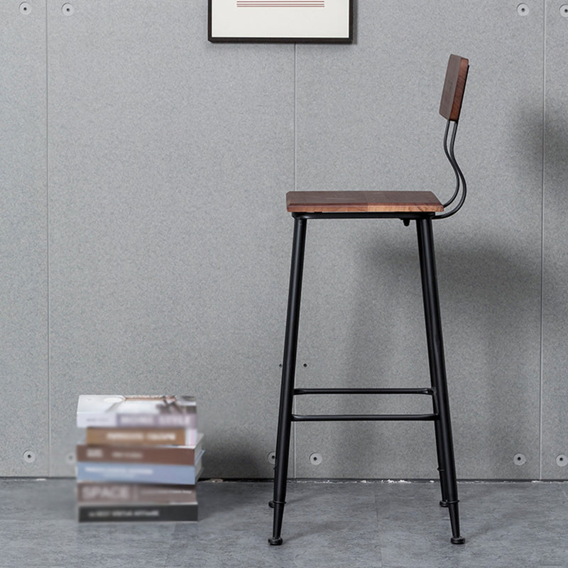 Industrial Style Ironwork Barstool Solid Wood Seat Bar High Chair with Backrest