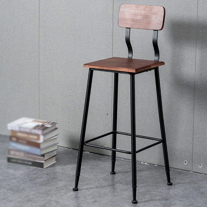 Industrial Style Ironwork Barstool Solid Wood Seat Bar High Chair with Backrest