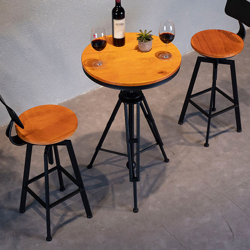 Swivel Solid Wood Bar Stool Adjustable Height Industrial Barstool for Coffee Shop