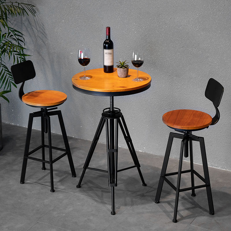 Swivel Solid Wood Bar Stool Adjustable Height Industrial Barstool for Coffee Shop