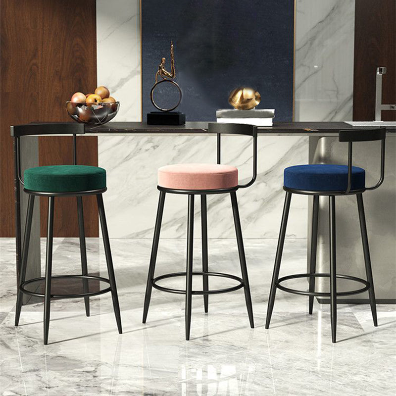 Taburete de bar tapizado moderno, taburete de bar sin brazos de metal con 4 patas para interior (juego de 4)