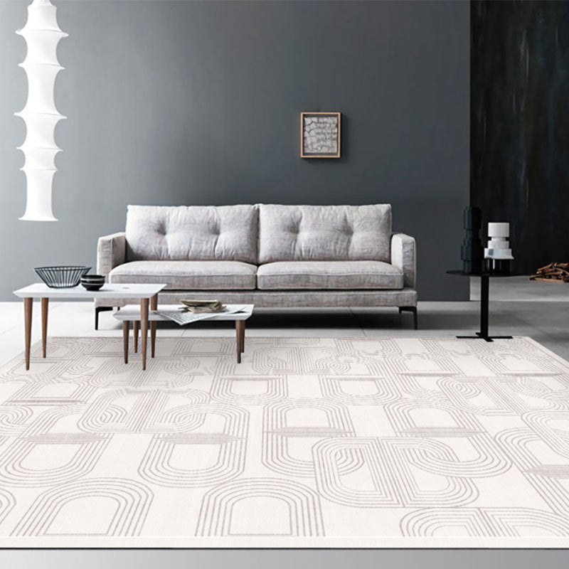 White Random Stripe Rug Polyester Modern Rug Washable Rug for Home Decor