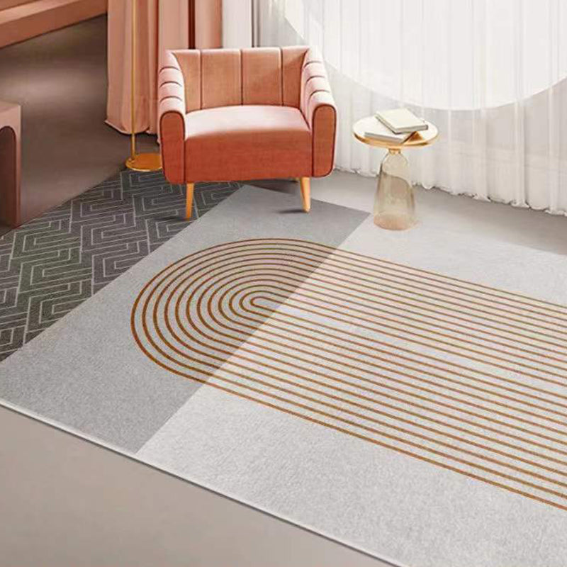 Dark Grey Casual Carpet Polyester Striped Carpet Stain Resistant Carpet for Home Decor