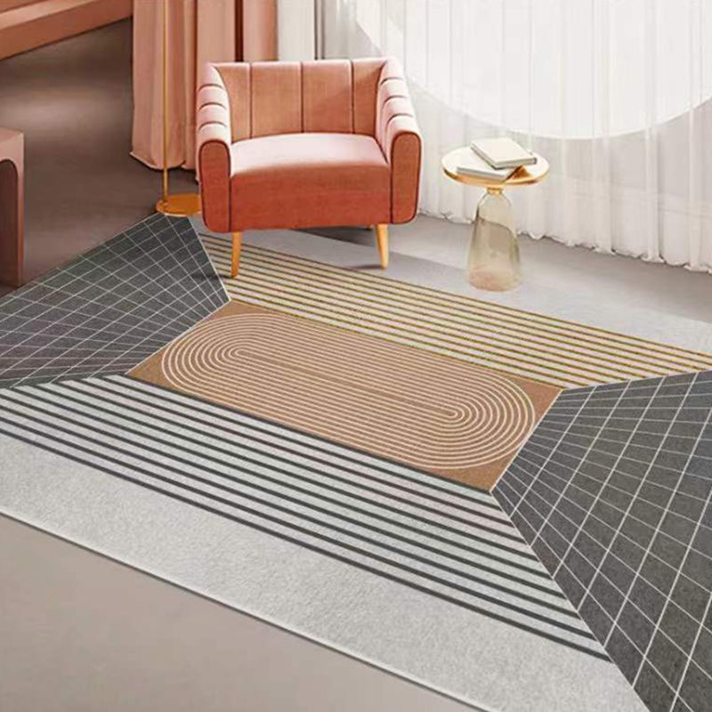 Dark Grey Casual Carpet Polyester Striped Carpet Stain Resistant Carpet for Home Decor